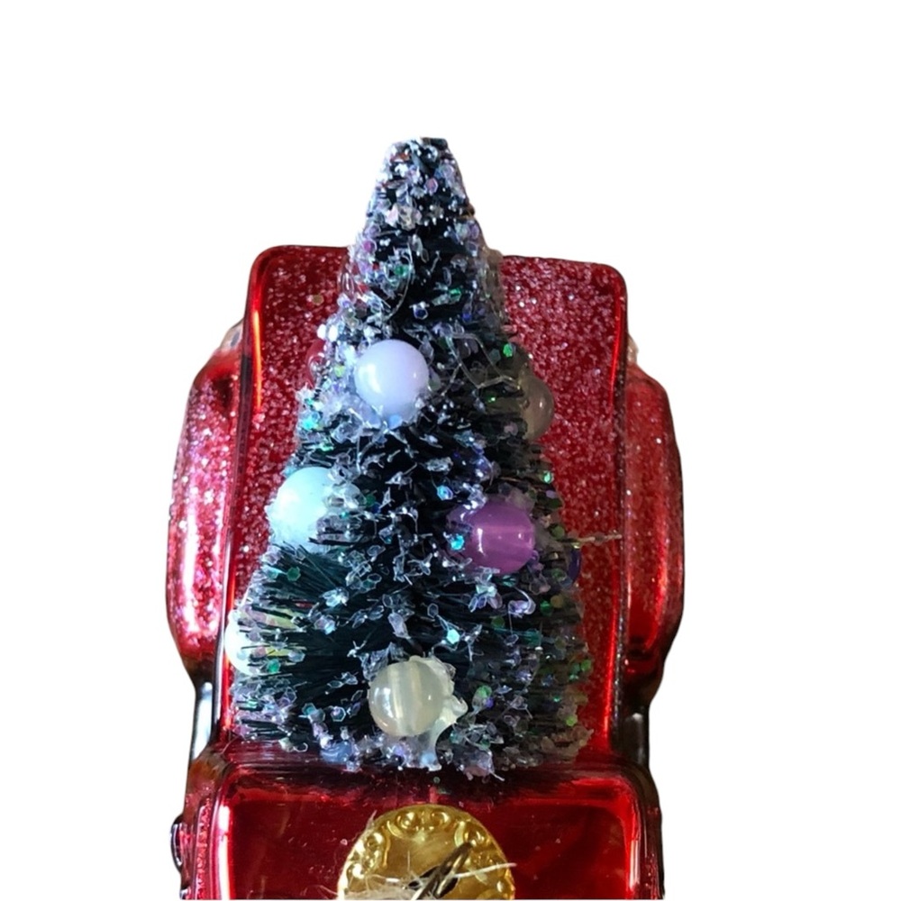 Red Old School Truck with Fresh Cut Christmas Tree Christmas Ornament - Picture 4 of 6